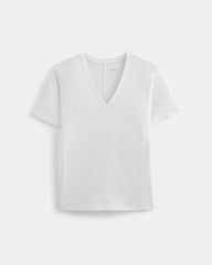 The Slouchy V-Neck Tee in Cotton Linen | White