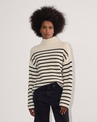 The Fisherman Turtleneck in Wool Cashmere | Bone / Black