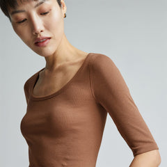 The Luxe Micro-Rib Scoop-Neck Tee | Carob Brown