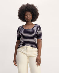 The Vintage Rib Scoop-Neck Top | Navy / Bone