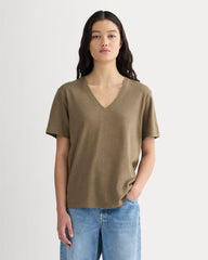 The Slouchy V-Neck Tee in Cotton Linen | Deep Taupe
