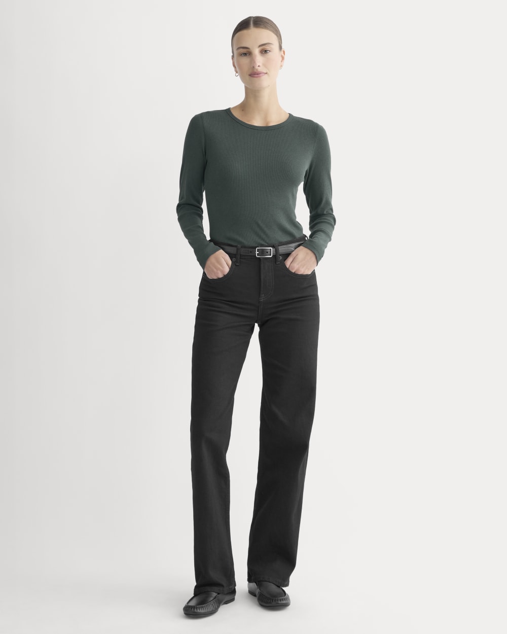 The Luxe Rib Long-Sleeve Crew | Heathered Dark Sea