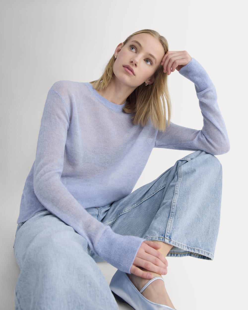 The Air Alpaca™ Relaxed Crew Top | Soft Blue