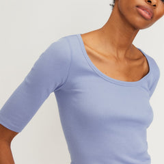 The Luxe Micro-Rib Scoop-Neck Tee | Cornflower Blue