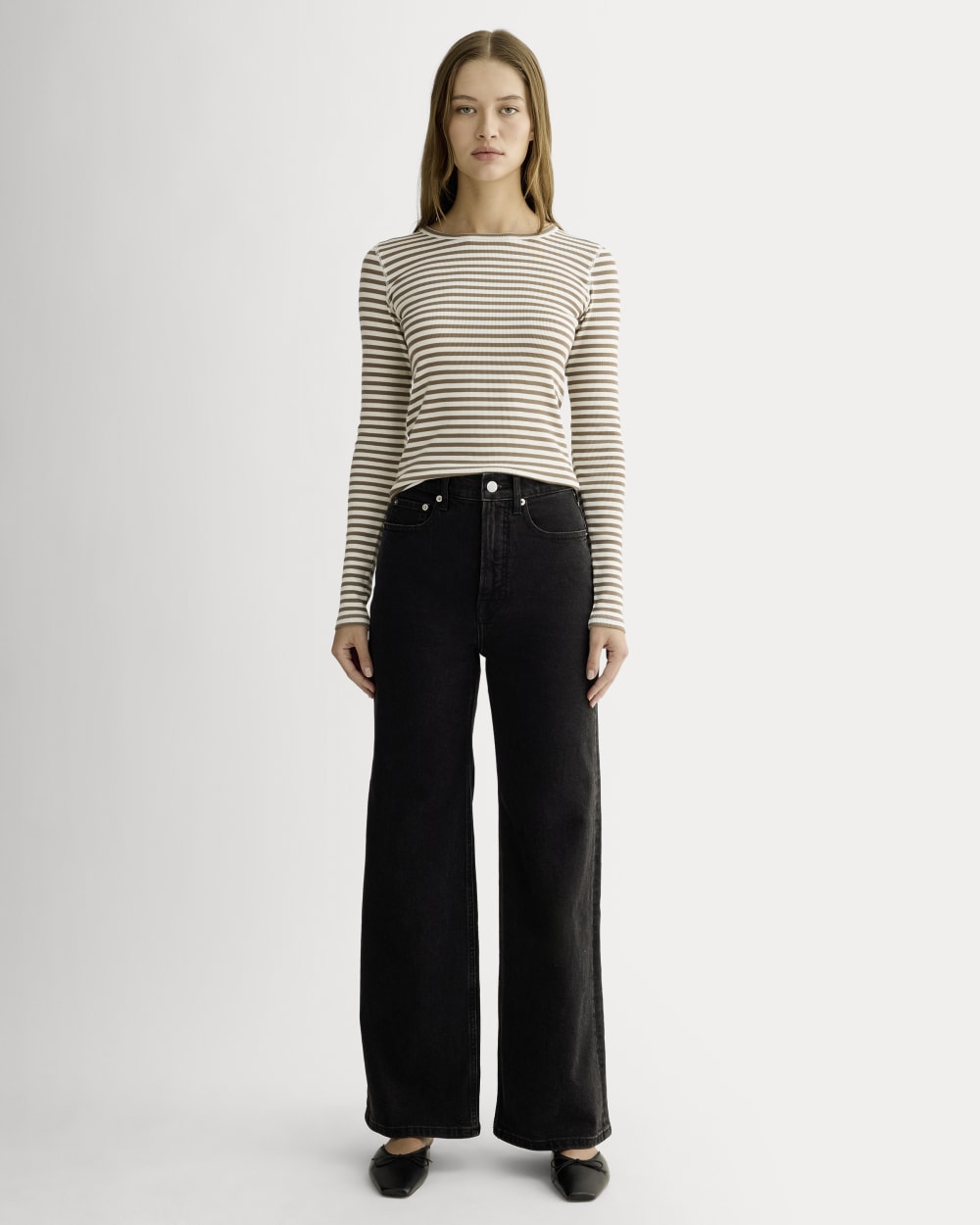 The Luxe Rib Long-Sleeve Crew | Bone / Deep Taupe