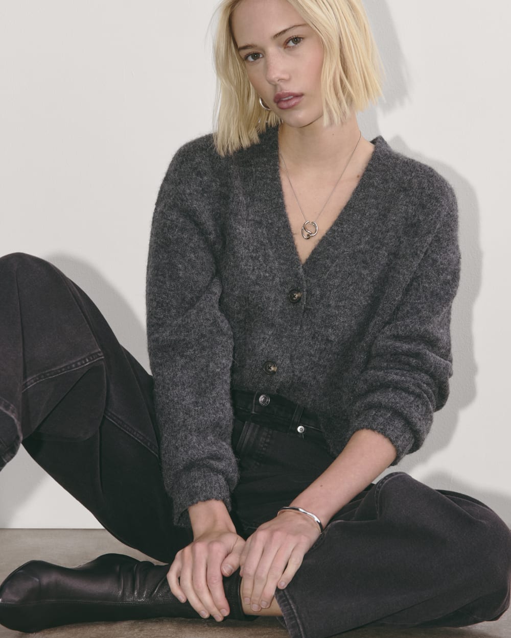 The Boxy Cardigan in Alpaca | Dark Charcoal