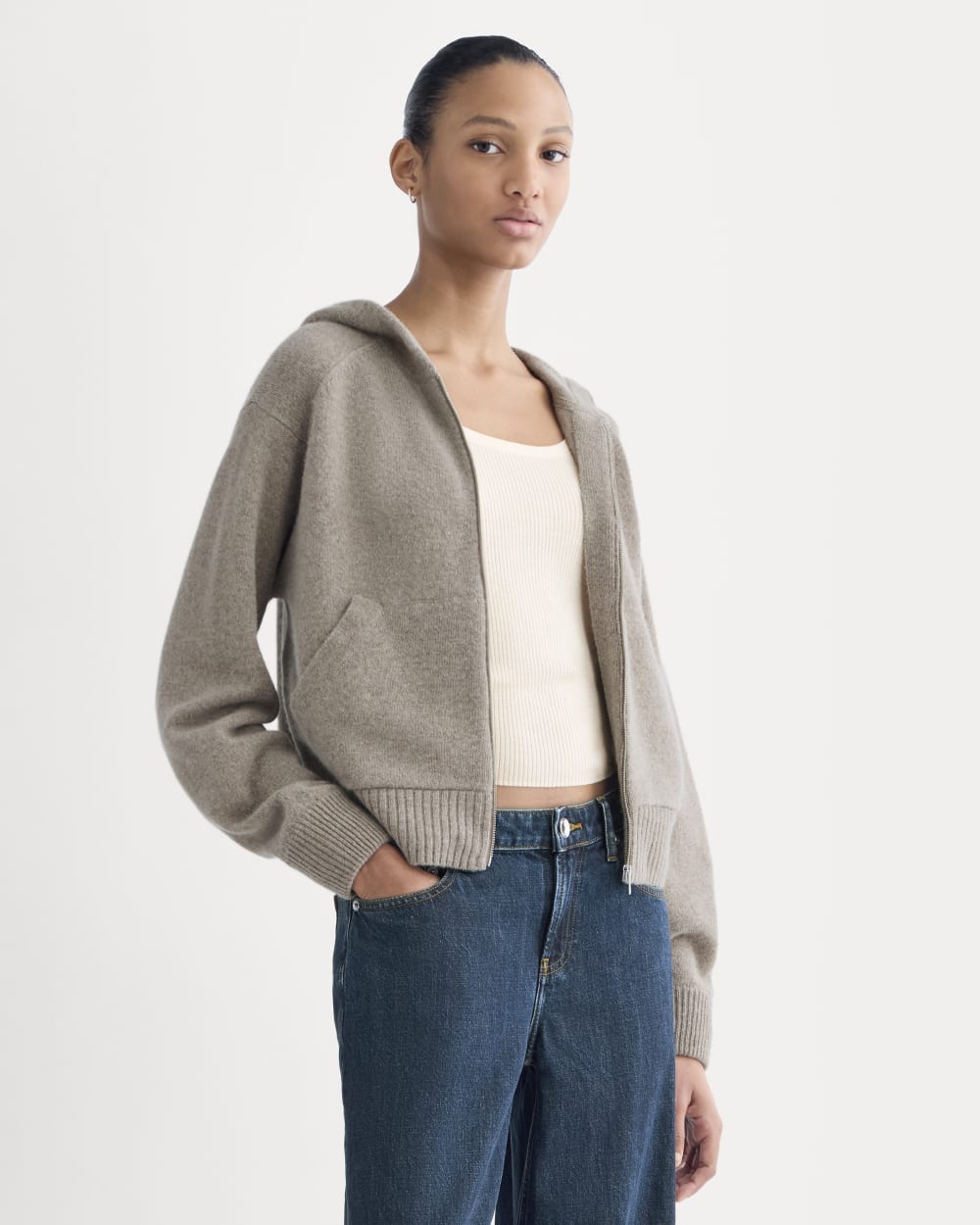Full-Zip Hoodie in Wool Cashmere | Oatmeal