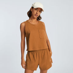 The Premium Weight Cropped Pocket Tank | Tawny Brown