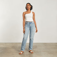 The Ribbed One-Shoulder Tank | White