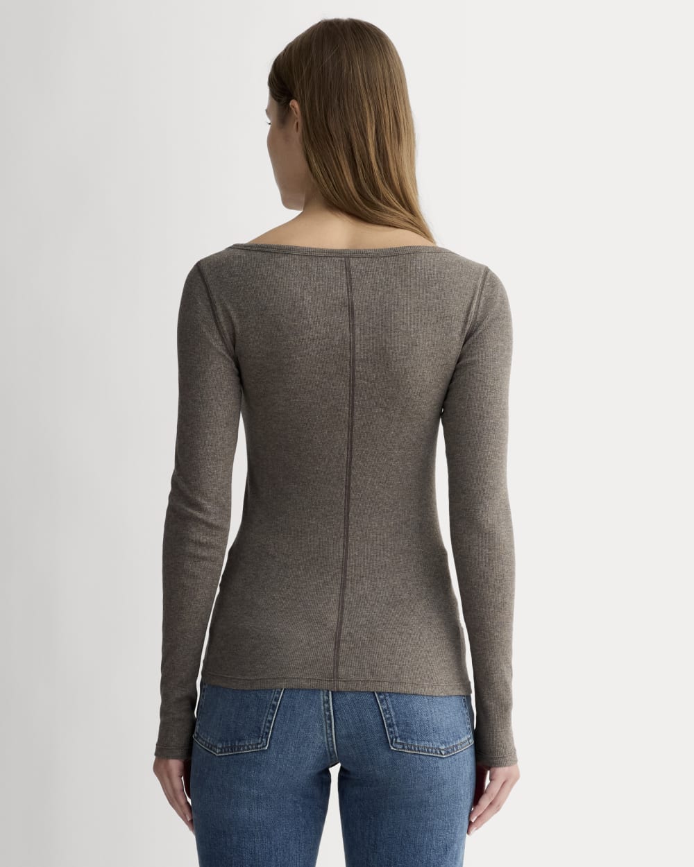 The Luxe Rib Long-Sleeve Scoop-Neck Tee | Heathered Fatigue