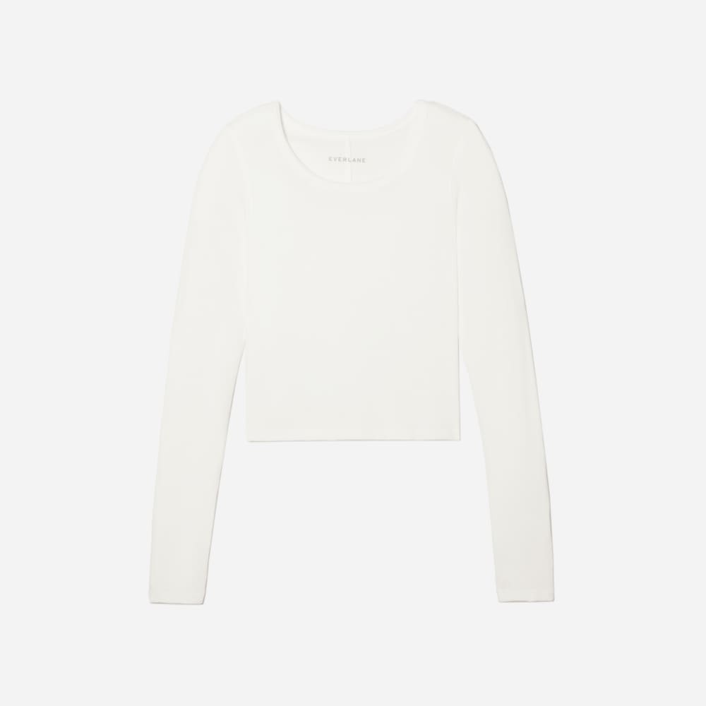 The Pima Micro-Rib Cropped Long-Sleeve Crew | White