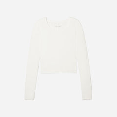 The Pima Micro-Rib Cropped Long-Sleeve Crew | White