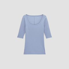 The Luxe Micro-Rib Scoop-Neck Tee | Cornflower Blue