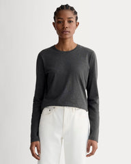 The Slim Long-Sleeve Crew in Essential Cotton | Heathered Soot