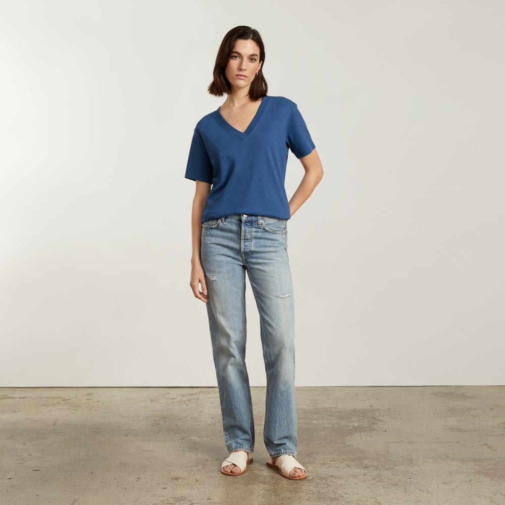 The Vintage V-Neck Hemp Tee | Deep Blue