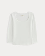 The Pointelle Scoop-Neck Top | White