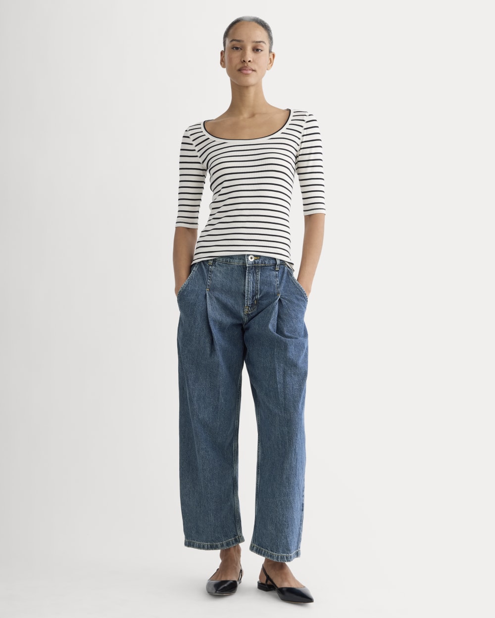 The Luxe Rib Scoop-Neck Tee | Bone / Black