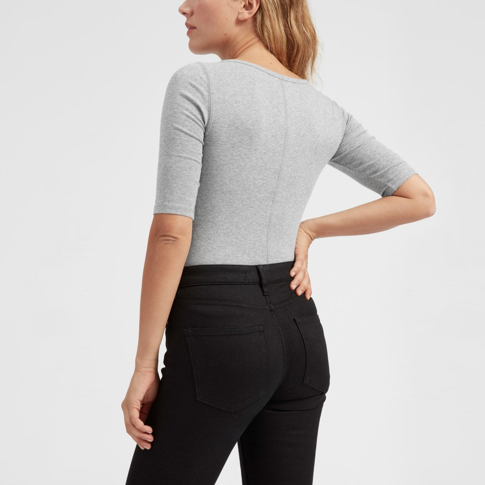 The Luxe Micro-Rib Scoop-Neck Tee |  Heathered Grey