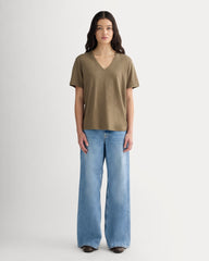 The Slouchy V-Neck Tee in Cotton Linen | Deep Taupe