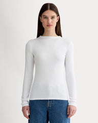 The Luxe Rib Funnel-Neck Tee | White