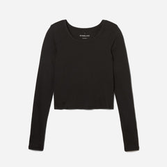 The Pima Micro-Rib Cropped Long-Sleeve Crew | Black