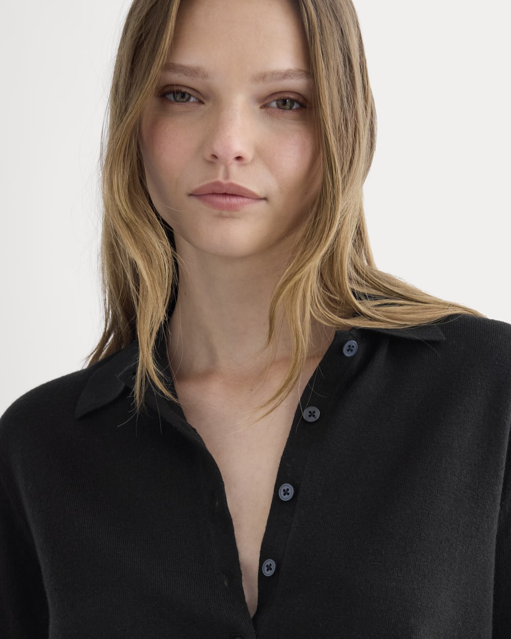 Oversized Polo Sweater in Cotton Merino | Black