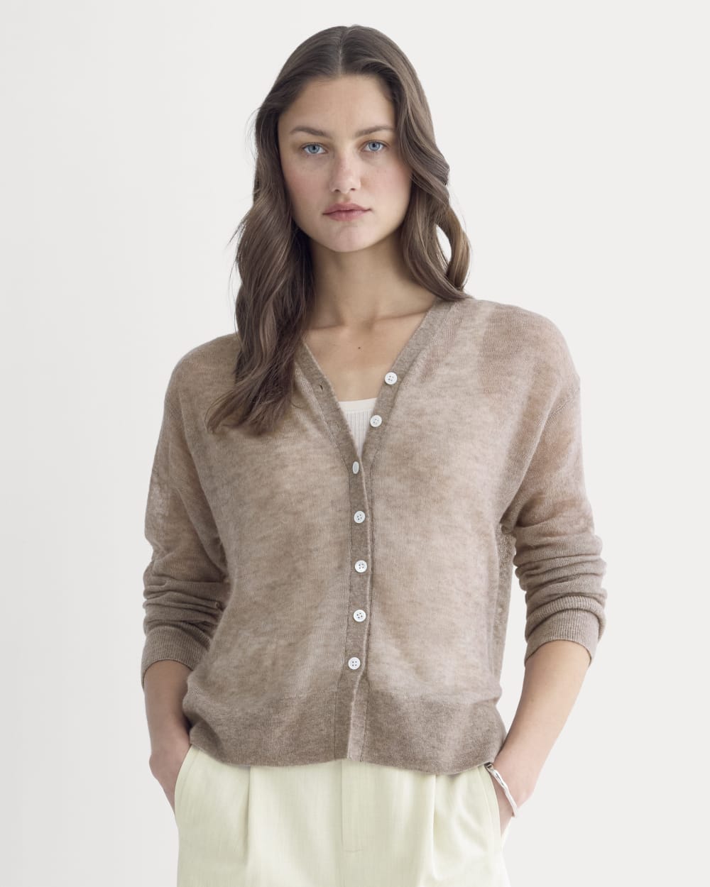 The Air Alpaca ™ High V Cardigan | Heathered Chocolate Chip