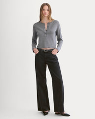 Boxy Henley in Cozy Waffle | Heathered Charcoal