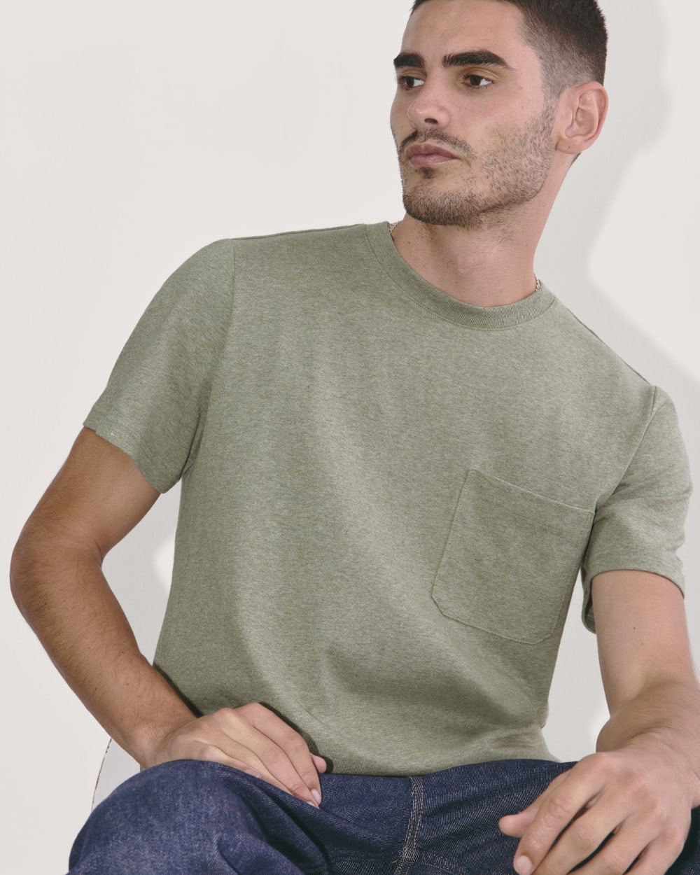 The Premium-Weight Pocket Tee | Uniform | Heather Sage Green