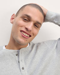 The Waffle Long-Sleeve Henley | Heathered Light Grey