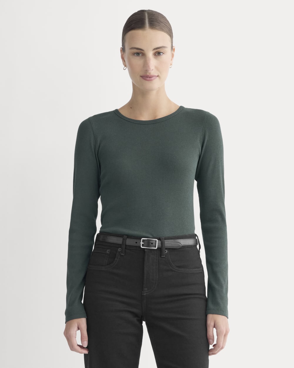 The Luxe Rib Long-Sleeve Crew | Heathered Dark Sea