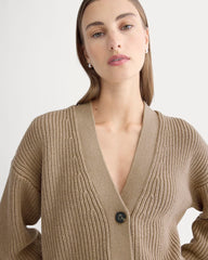 The Boxy Cardigan in Everyday Cotton | Dark Heathered Camel