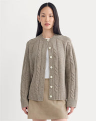 Cable Cardigan in Extrafine Luxe Merino | Heather Soft Taupe