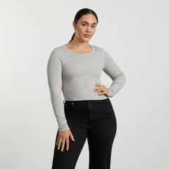 The Pima Micro-Rib Cropped Long-Sleeve Crew |  Heathered Grey