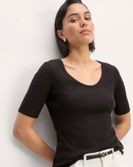 The Vintage Rib Scoop-Neck Top | Black