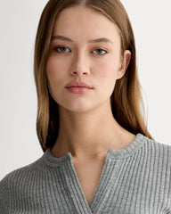 The Rib-Knit Short-Sleeve Henley | Mid Heather Grey
