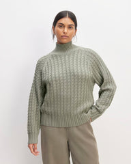 The Cotton Merino Cable Turtleneck | Sage Green