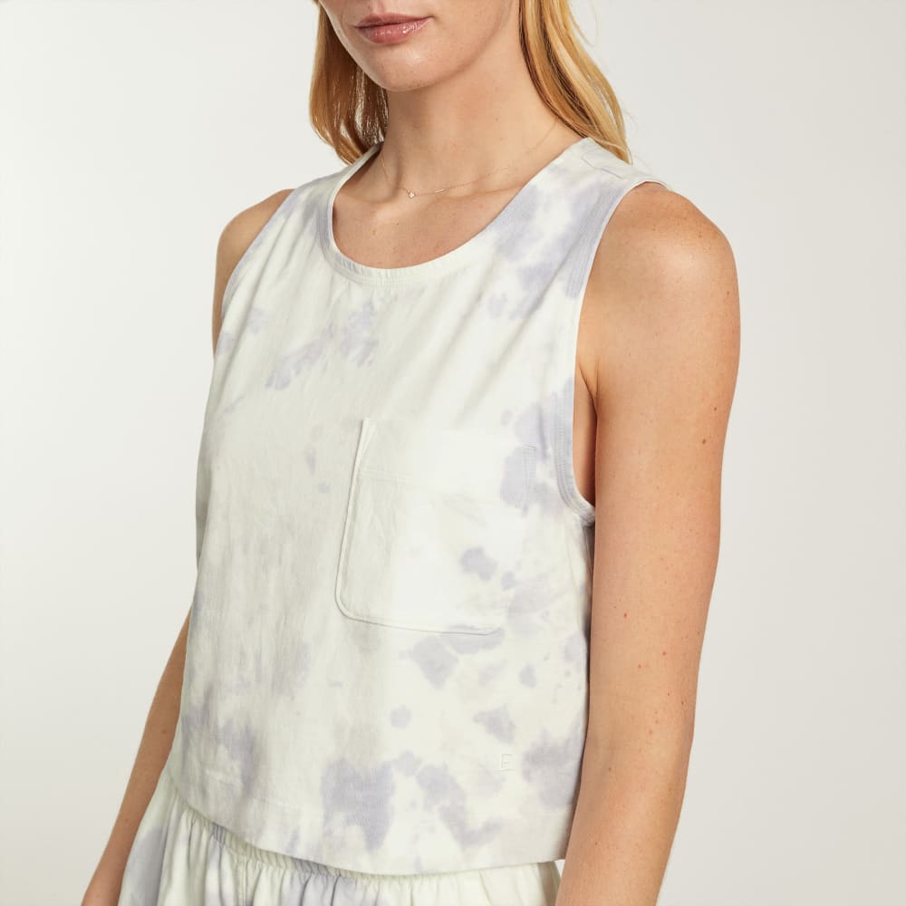 The Premium Weight Cropped Pocket Tank | Blue Slate Tie Dye