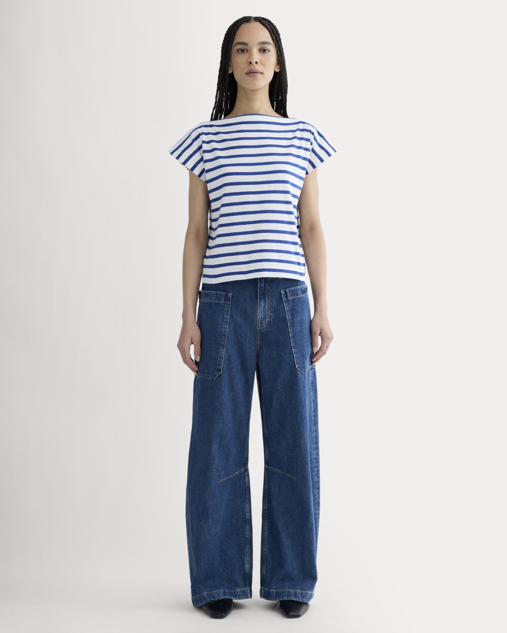 The Oversized Muscle Tee | Bone / Mazarine Blue