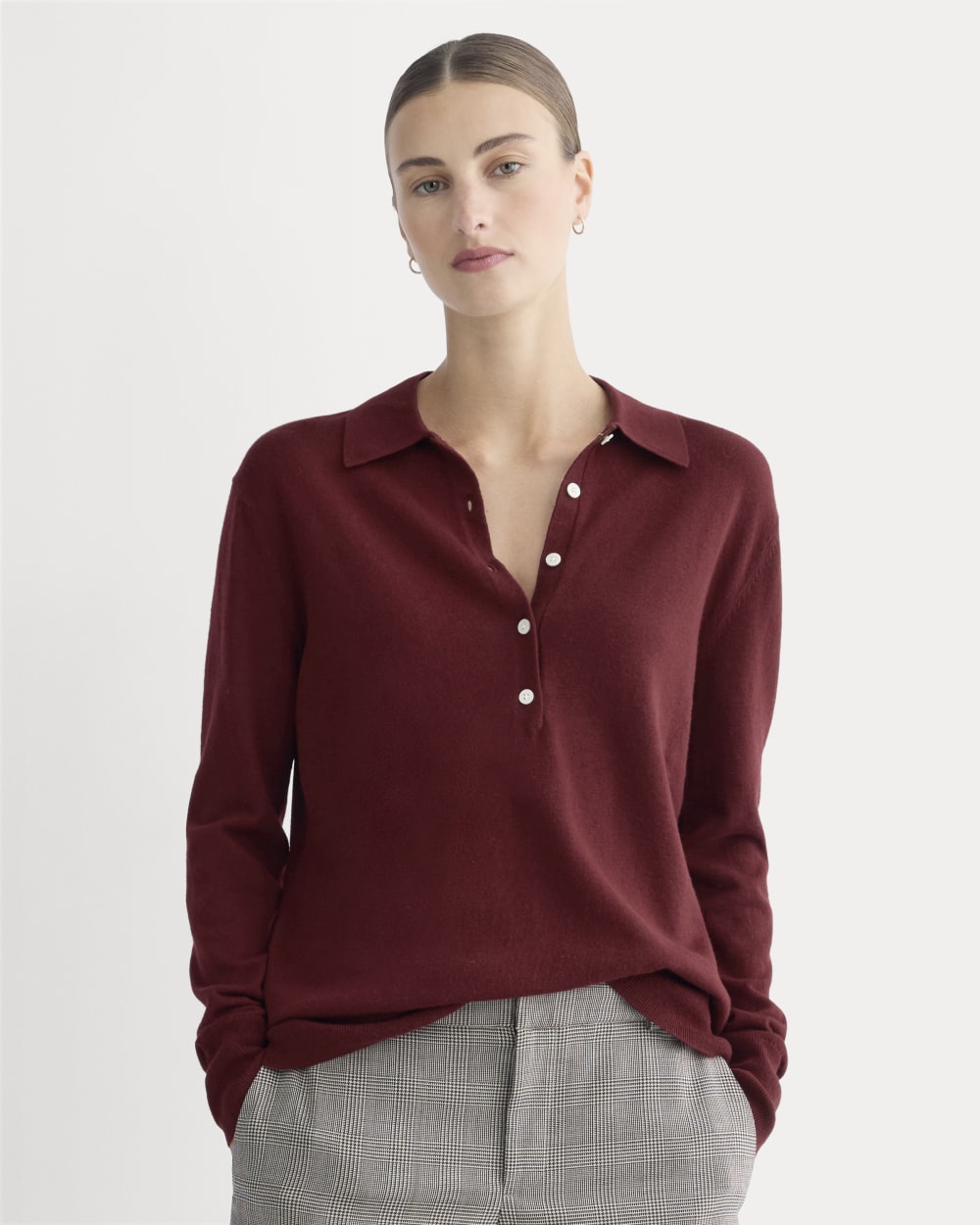 Oversized Polo Sweater in Cotton Merino | Deep Red