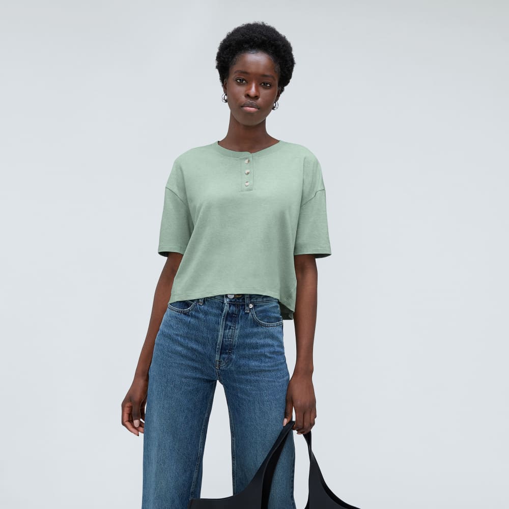 The Vintage Henley Hemp Tee | White Sage