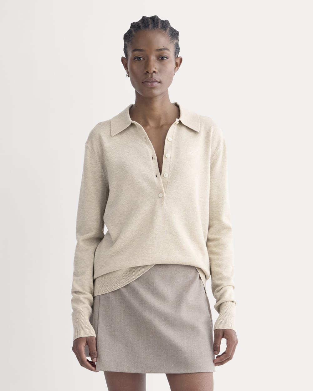Oversized Polo Sweater in Cotton Merino | Heather Barley