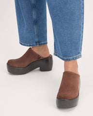 The Wooden Puffa Clog | Dark Umber Suede