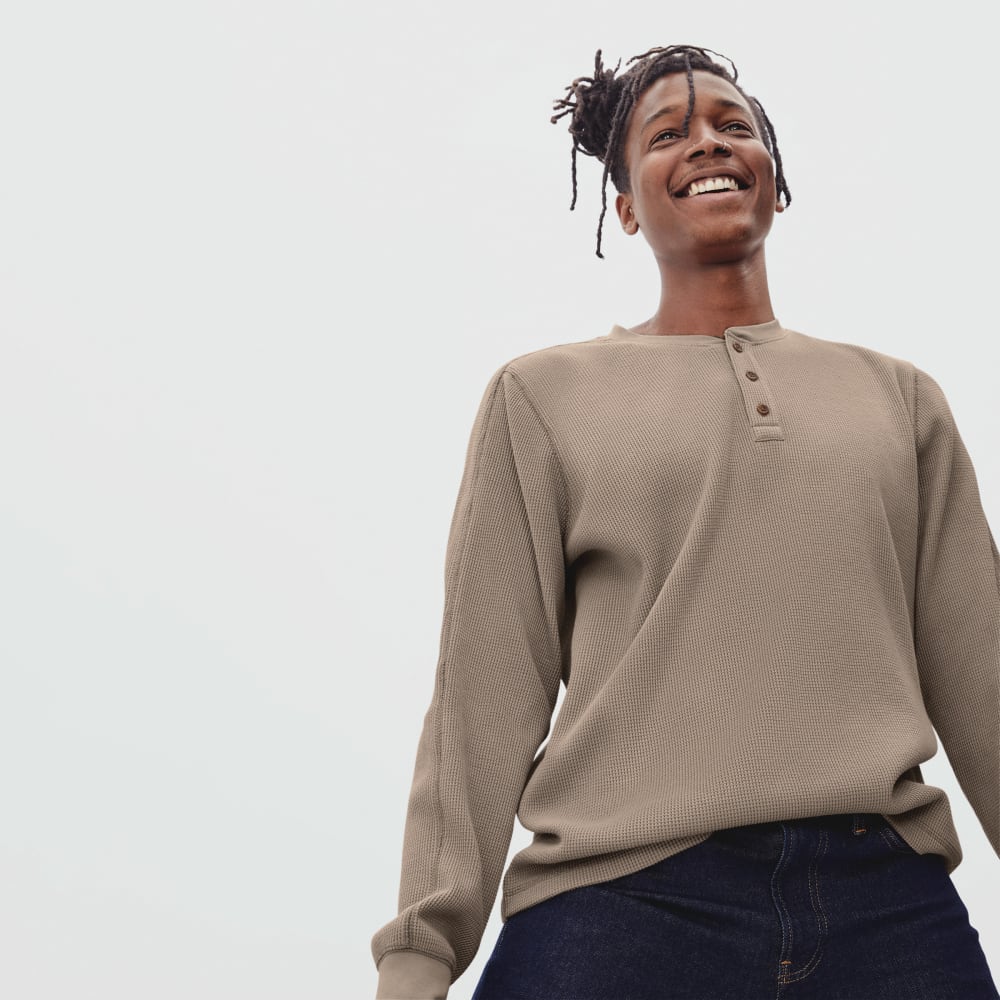 The Waffle Long-Sleeve Henley Tee | Burnt Sugar