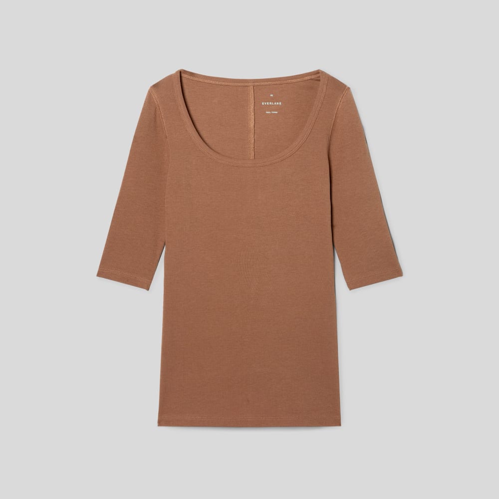 The Luxe Micro-Rib Scoop-Neck Tee | Carob Brown