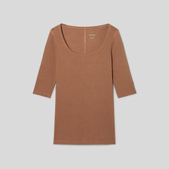 The Luxe Micro-Rib Scoop-Neck Tee | Carob Brown
