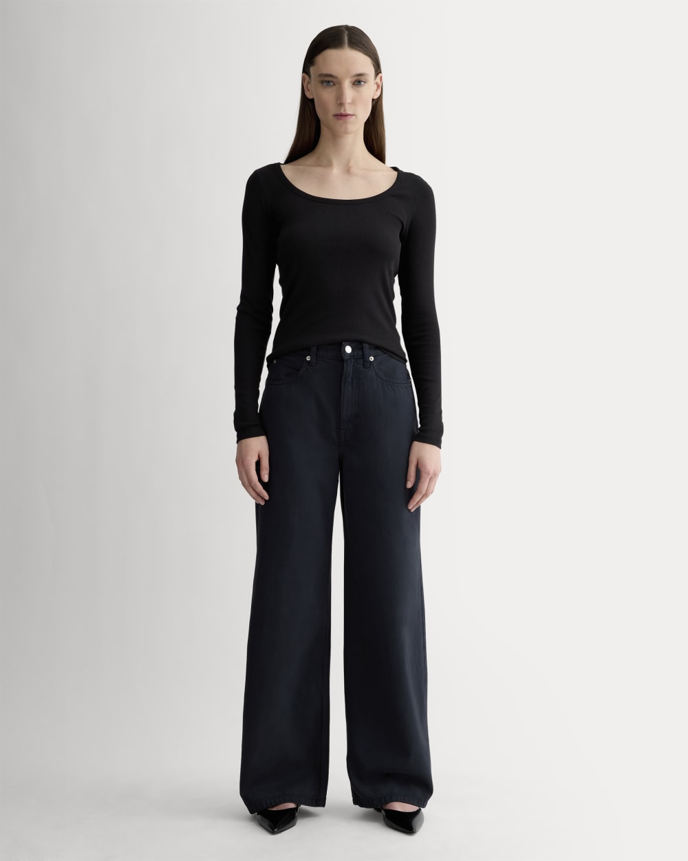 The Luxe Rib Long-Sleeve Scoop-Neck Tee | Black