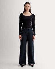 The Luxe Rib Long-Sleeve Scoop-Neck Tee | Black