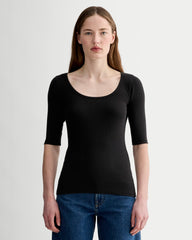 The Luxe Rib Scoop-Neck Tee | Black