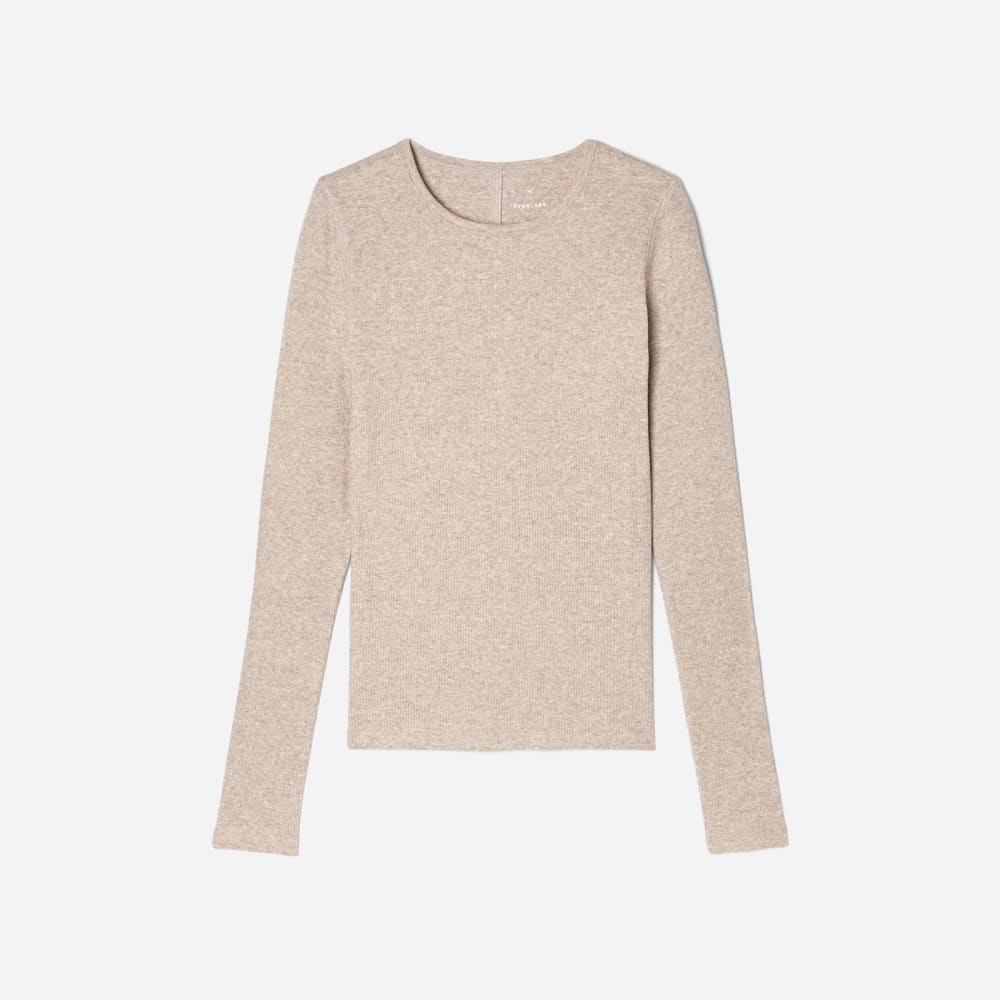 The Luxe Rib Long-Sleeve Crew | Heathered Meringue